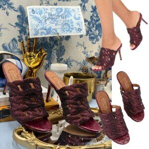 🆕 KURT GEIGER LONDON 🧿 NWOB Crystal Embellished Chain Mule Heel, Wine -Sz 37 7